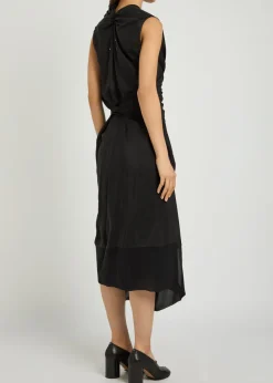Gathered silk midi wrap dress