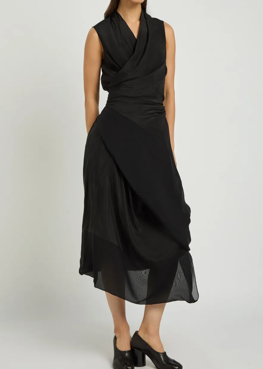 Gathered silk midi wrap dress