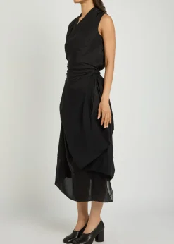Gathered silk midi wrap dress