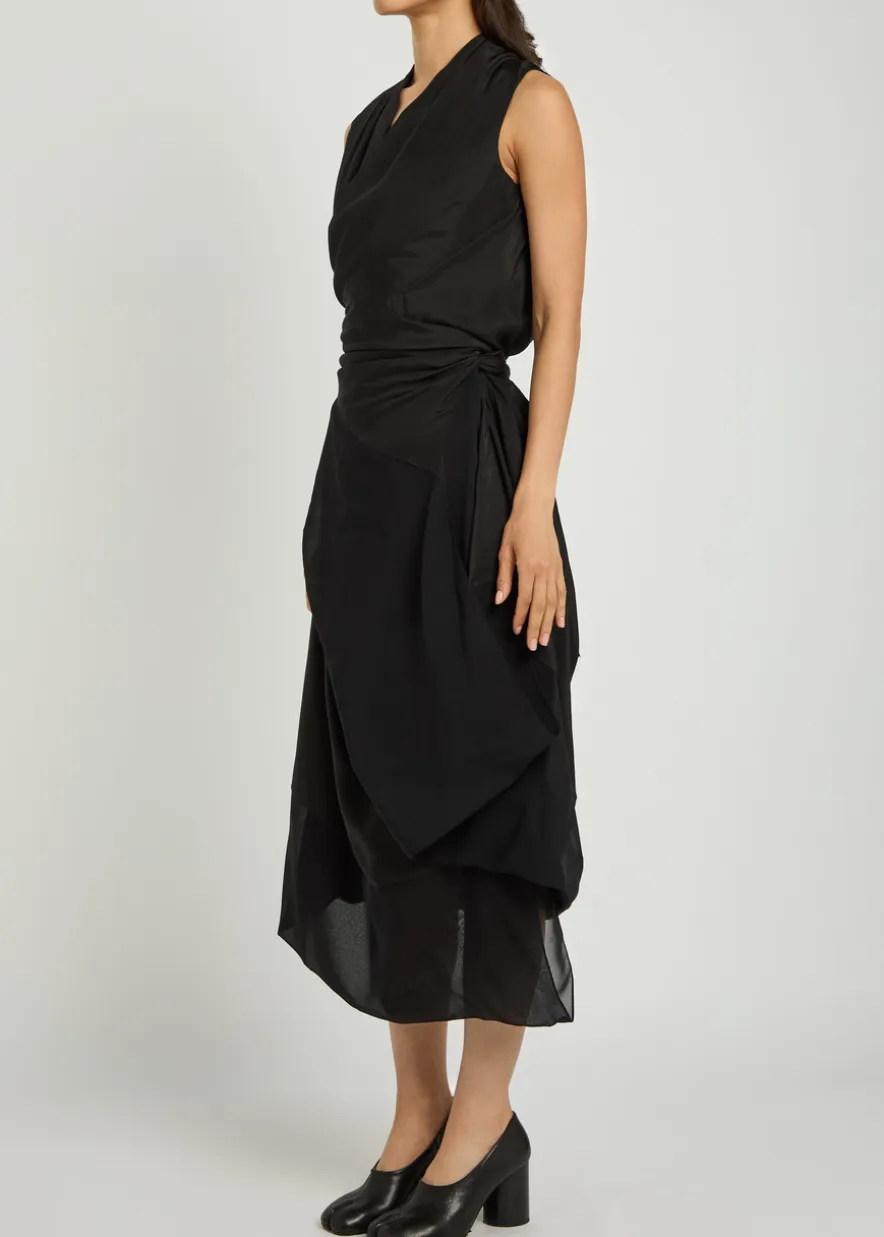 Gathered silk midi wrap dress