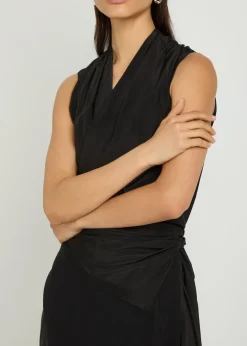 Gathered silk midi wrap dress