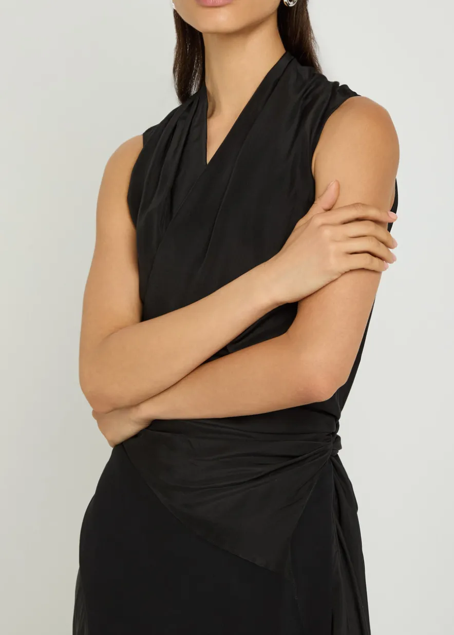 Gathered silk midi wrap dress