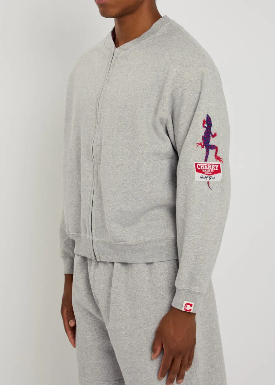 Gecko embroidered zip-through cotton-blend sweatshirt
