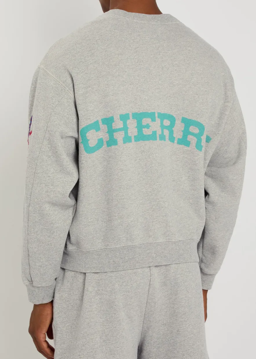 Gecko embroidered zip-through cotton-blend sweatshirt