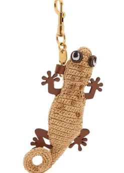 Gecko raffia and leather bag charm