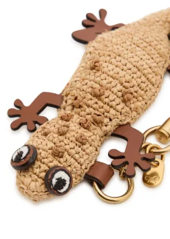 Gecko raffia and leather bag charm