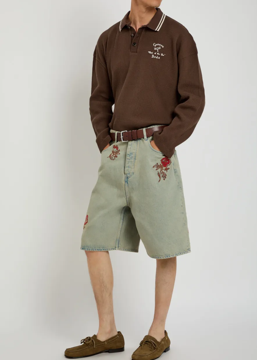 Geneva logo-embroidered waffle polo shirt