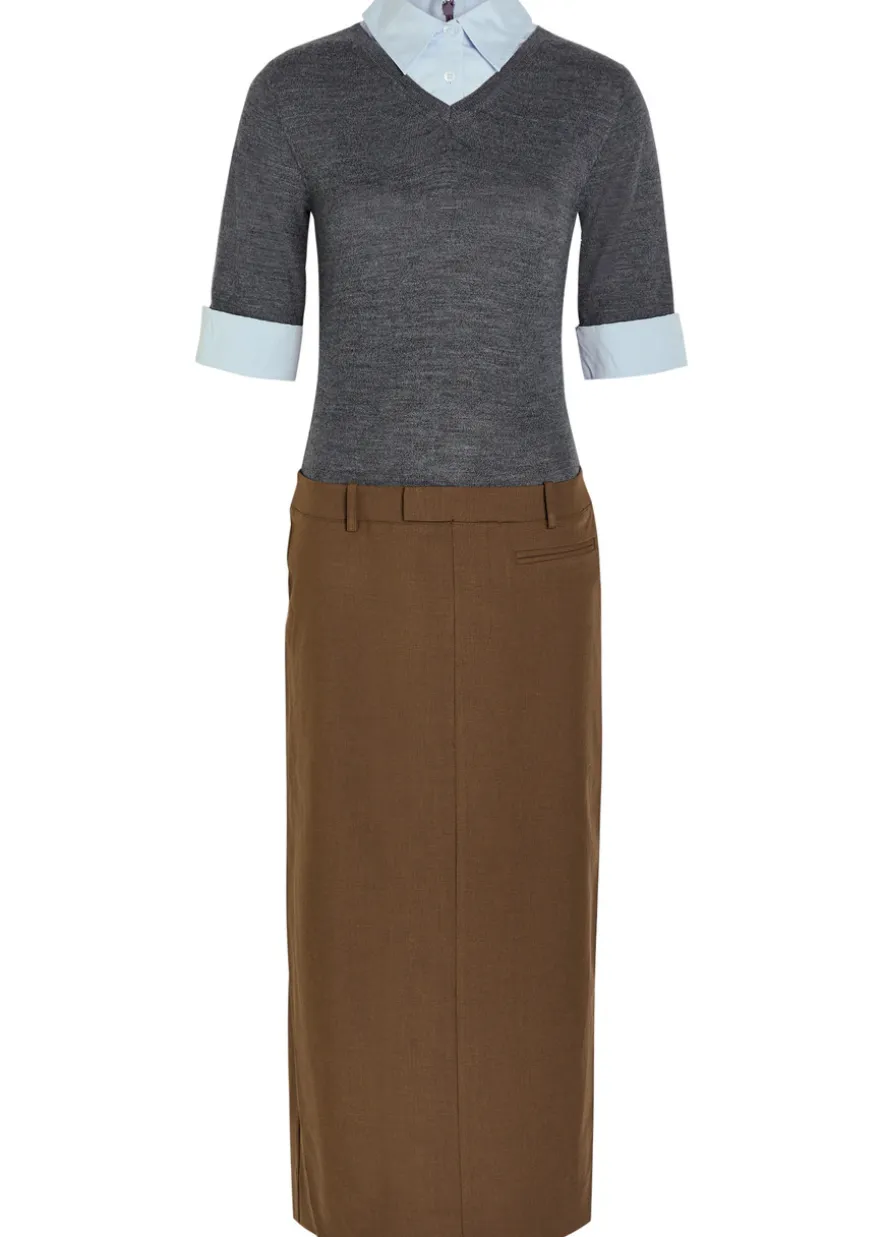 Geo layered woven midi dress