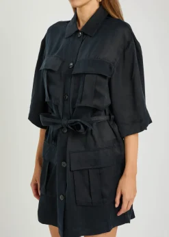 Geri belted woven mini shirt dress