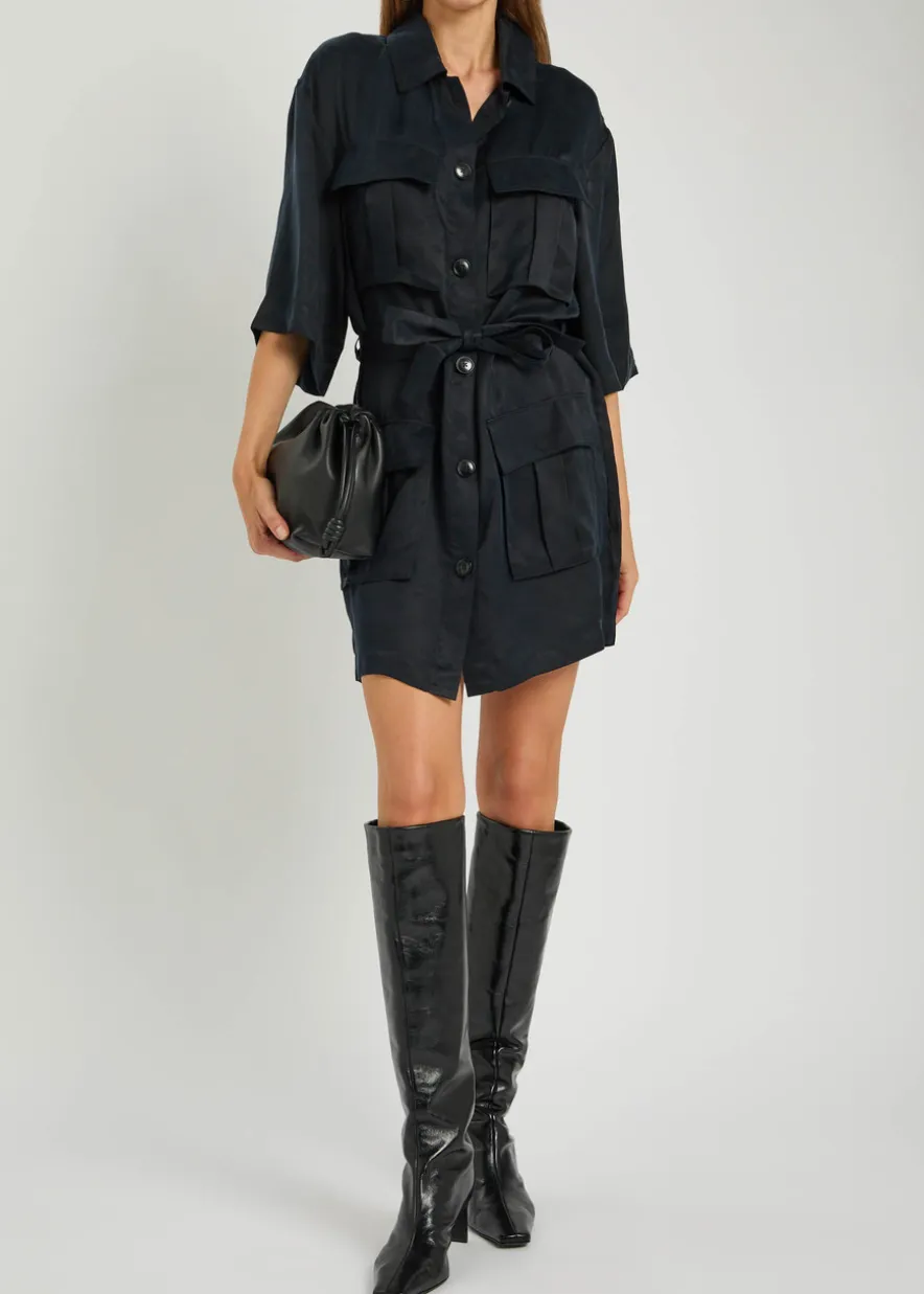 Geri belted woven mini shirt dress