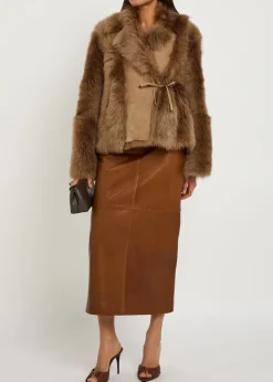 Ghalia panelled leather midi skirt