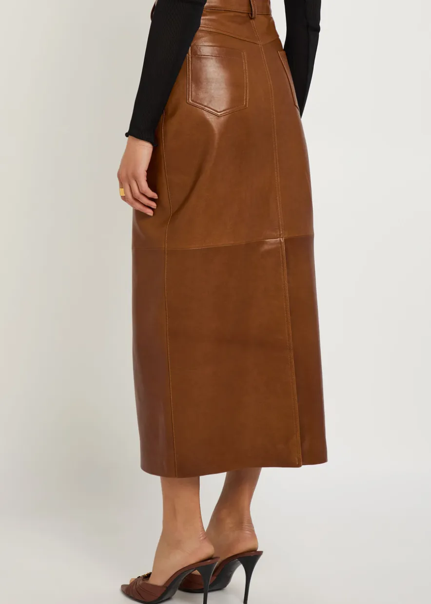 Ghalia panelled leather midi skirt
