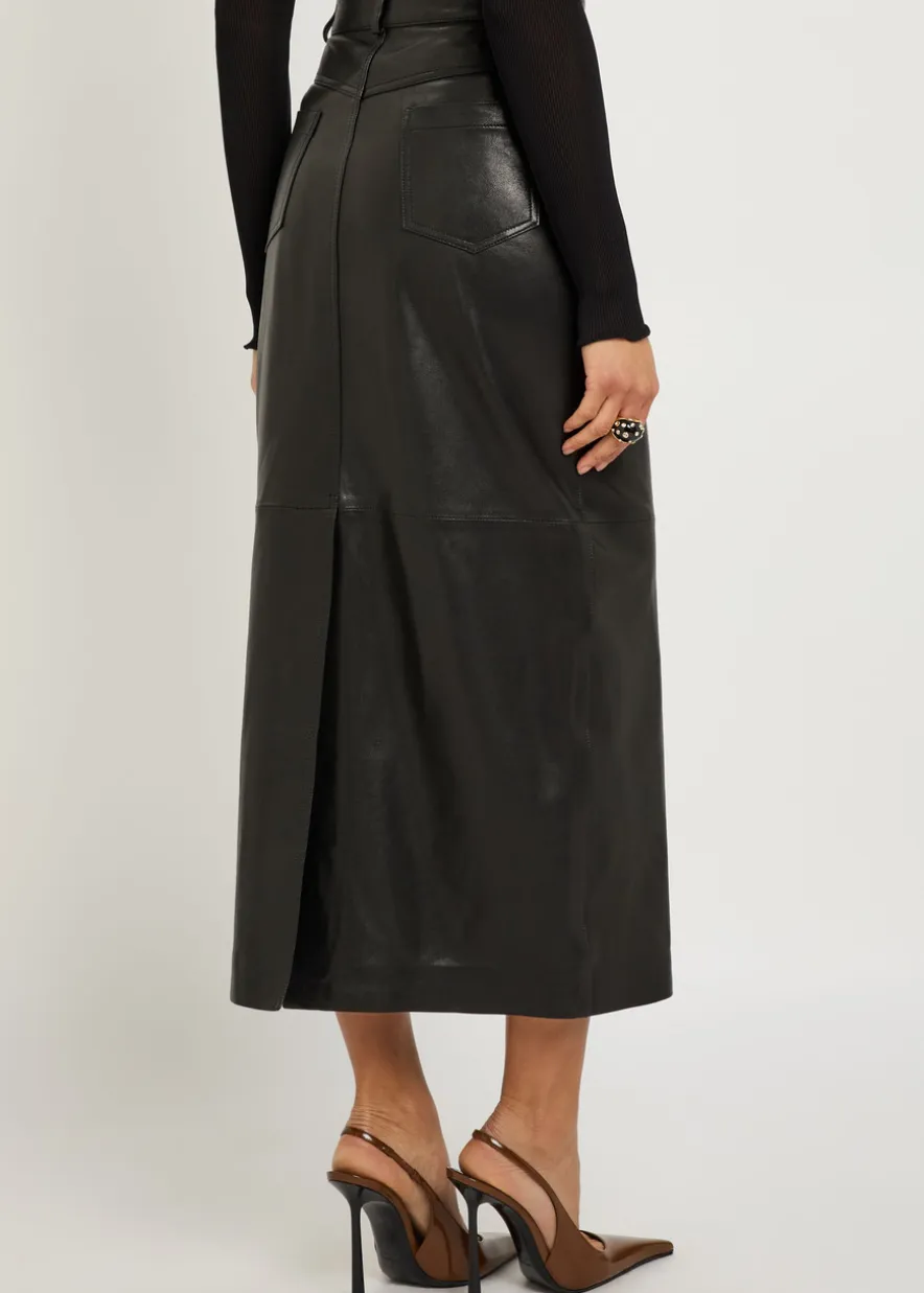 Ghalia panelled leather midi skirt