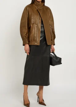 Ghalia panelled leather midi skirt
