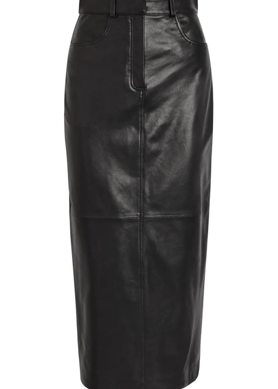 Ghalia panelled leather midi skirt
