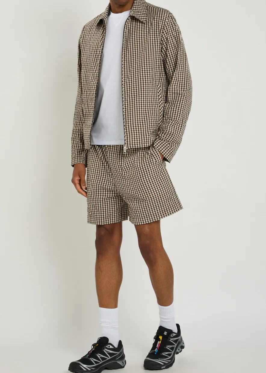 Gingham crinkled cotton-blend jacket