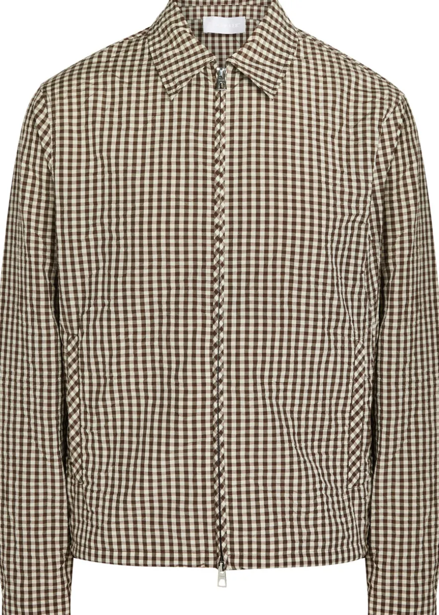 Gingham crinkled cotton-blend jacket