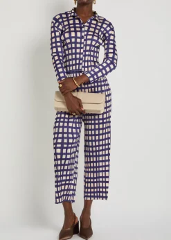 Gingham pleated straight-leg woven cropped trousers