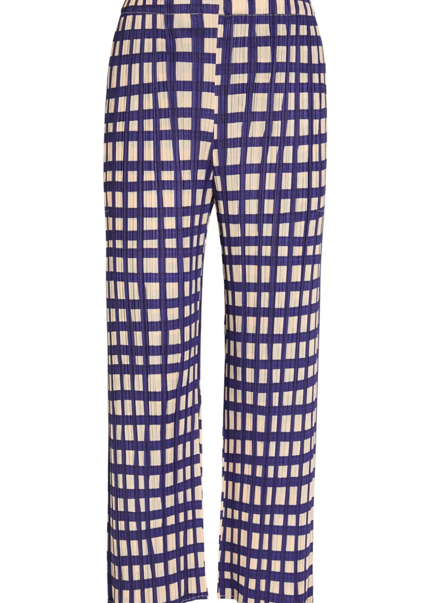 Gingham pleated straight-leg woven cropped trousers