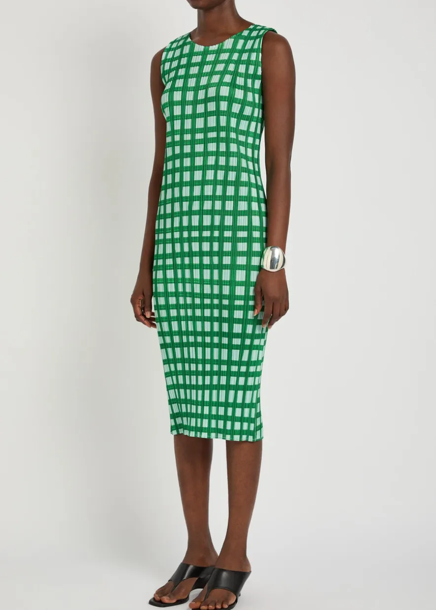 Gingham pleated woven midi dress