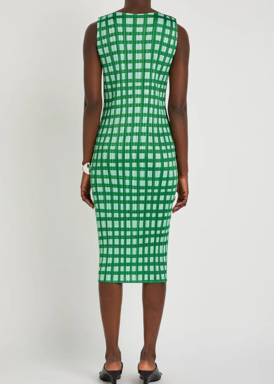 Gingham pleated woven midi dress