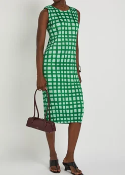 Gingham pleated woven midi dress
