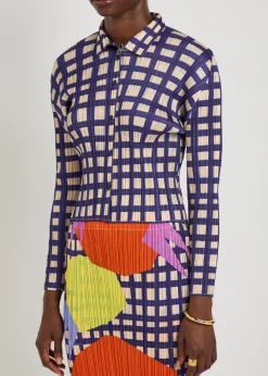Gingham pleated woven shirt