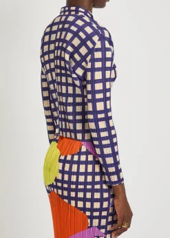 Gingham pleated woven shirt