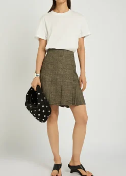 Girdle pleated linen and silk-blend mini skirt