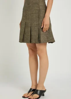 Girdle pleated linen and silk-blend mini skirt