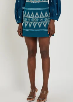 Giuliana embroidered linen-blend mini skirt