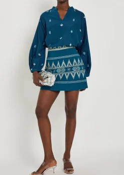 Giuliana embroidered linen-blend mini skirt