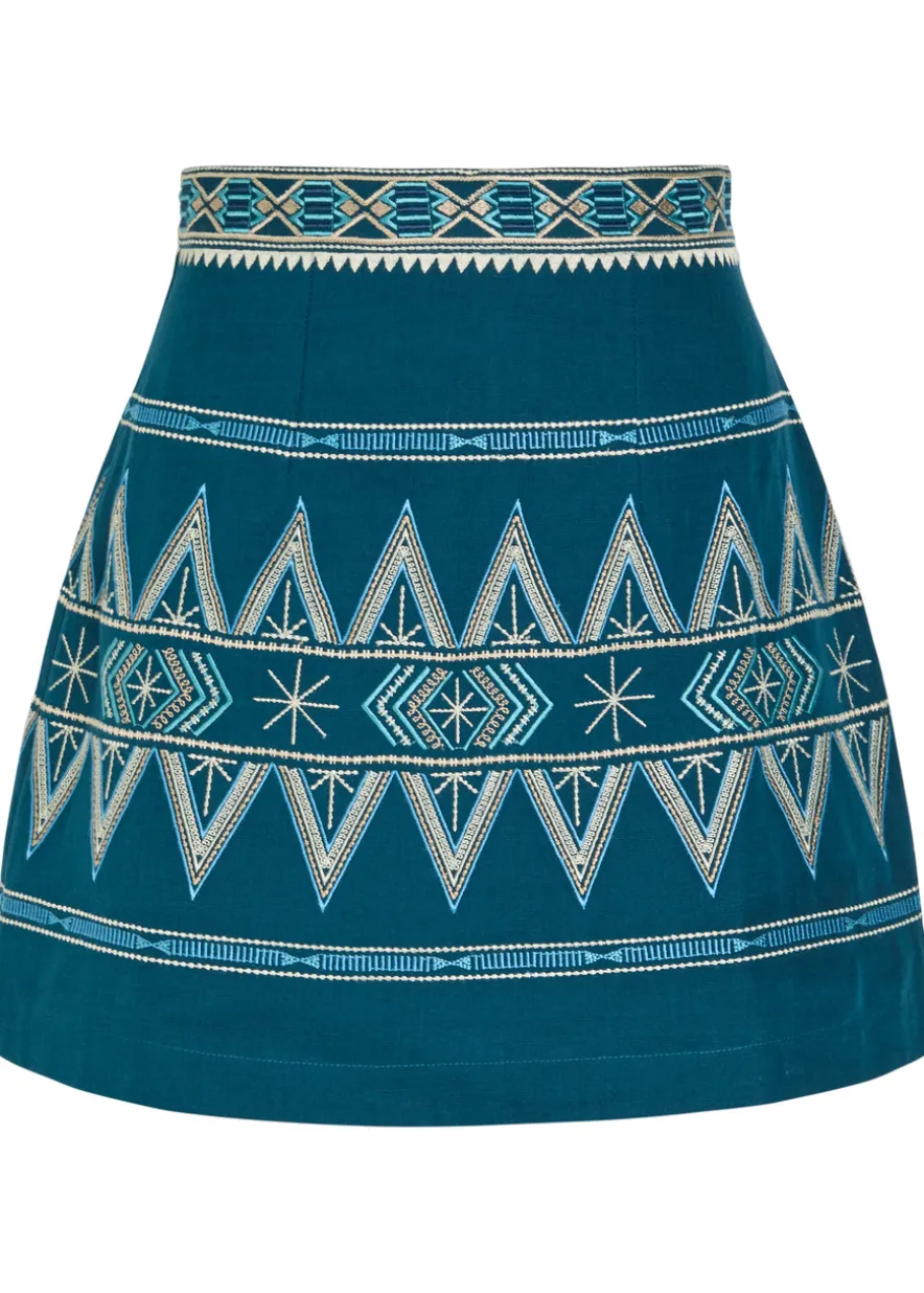 Giuliana embroidered linen-blend mini skirt