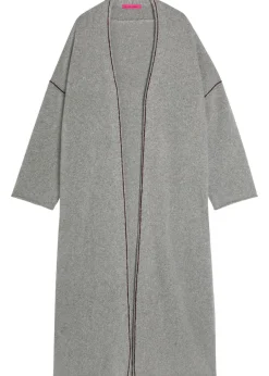 Glacier ribbed striped-trim cashmere robe