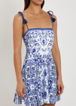 Glinda printed linen-blend mini dress