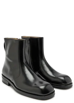 Glossed leather ankle boots