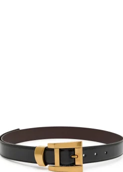 Glossed leather belt