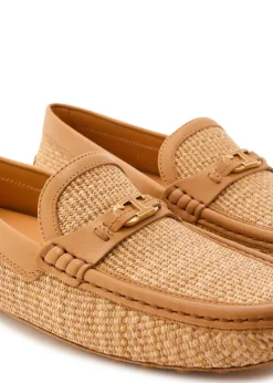 Gommino leather-trim raffia loafers