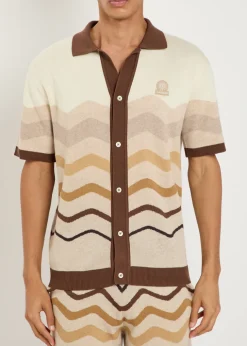 Gradient pattern knit cotton shirt