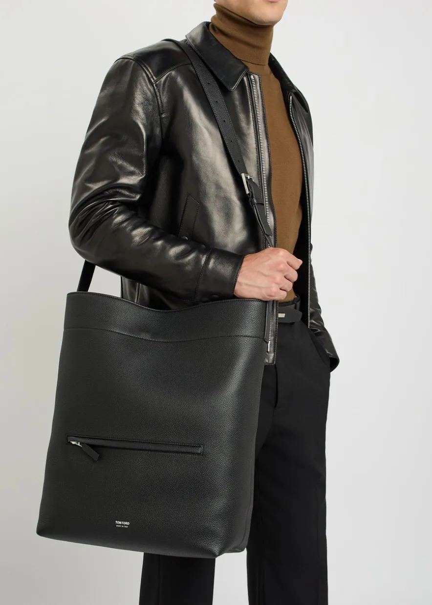 Grained leather bucket bag