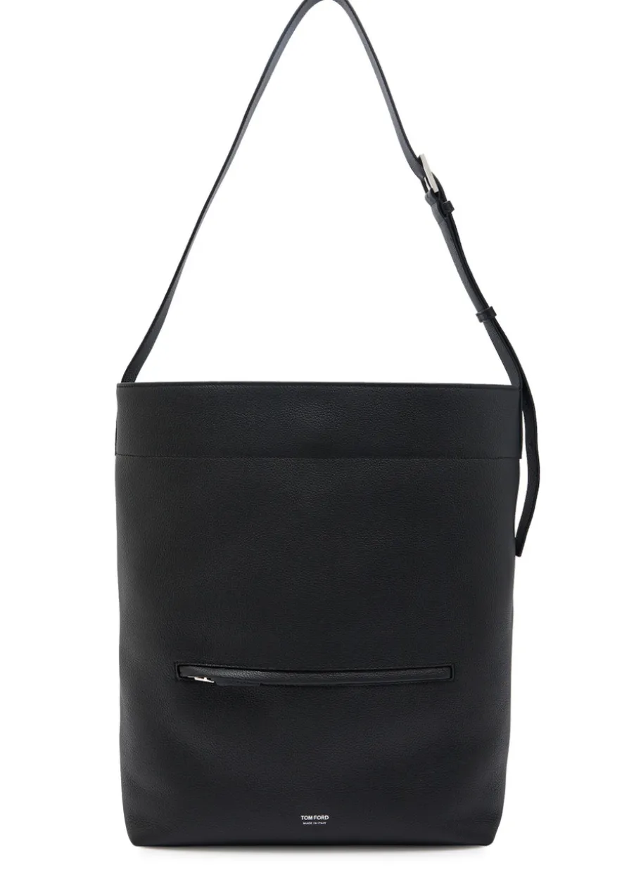Grained leather bucket bag