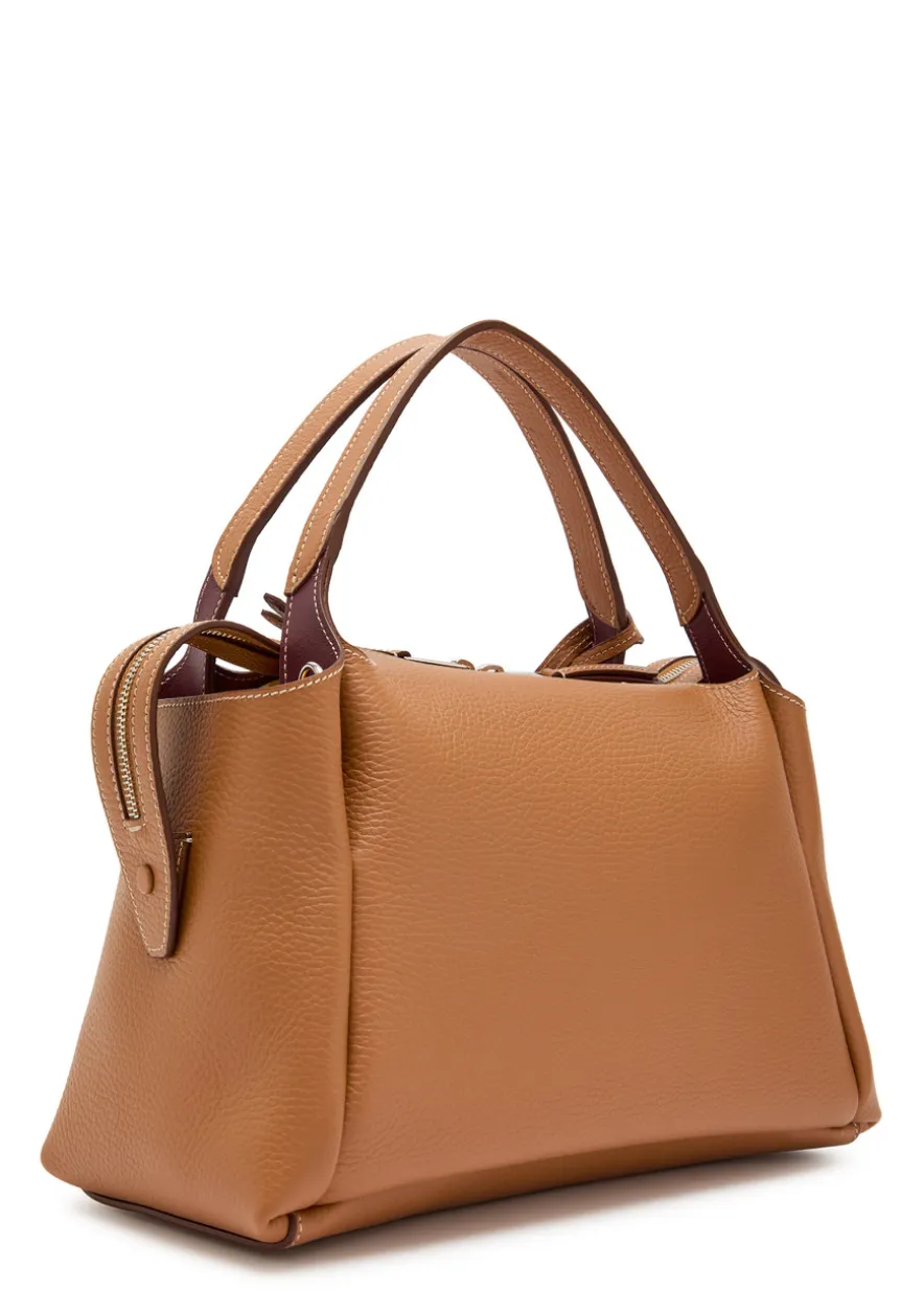 Grained leather top handle bag