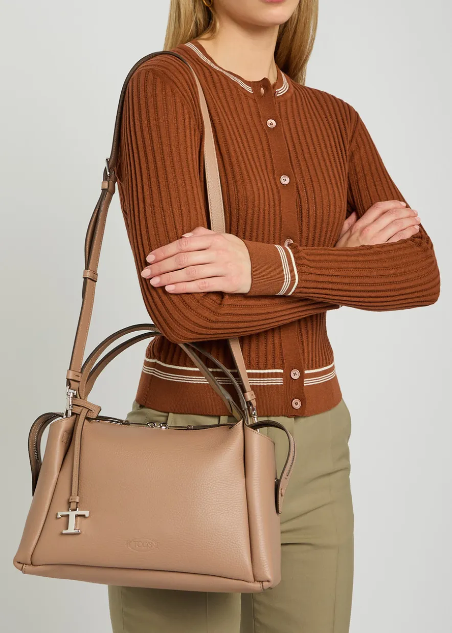 Grained leather top handle bag