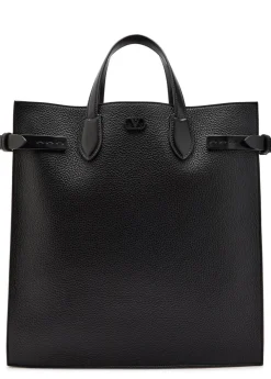 Grained leather tote