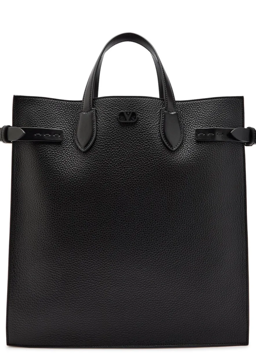 Grained leather tote