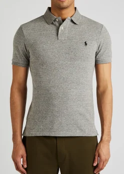 Grey slim piqué cotton polo shirt