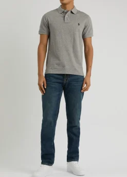 Grey slim piqué cotton polo shirt