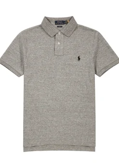 Grey slim piqué cotton polo shirt