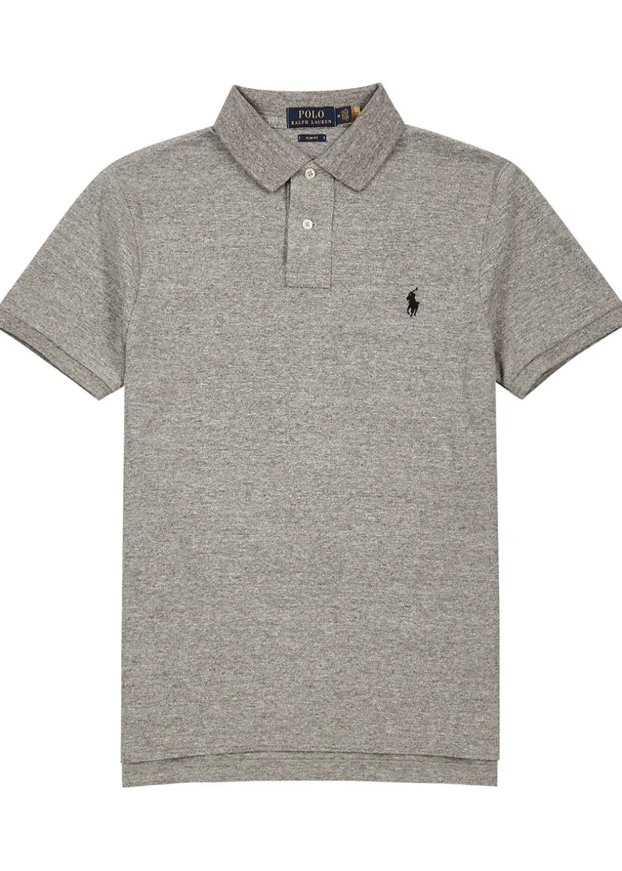 Grey slim piqué cotton polo shirt