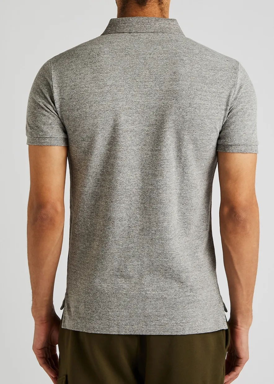 Grey slim piqué cotton polo shirt